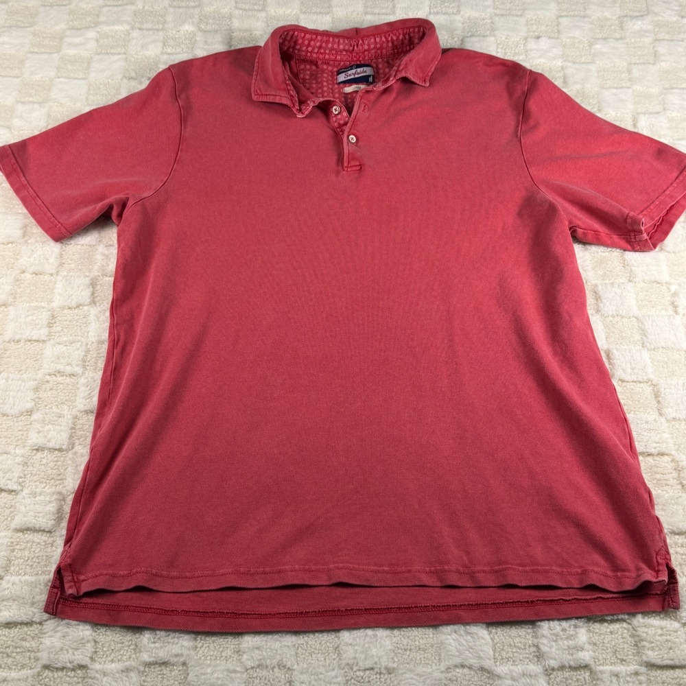 Johnnie-O Surfside Mens Large Red Pique Short Sleeve Polo Shirt Patterned Collar